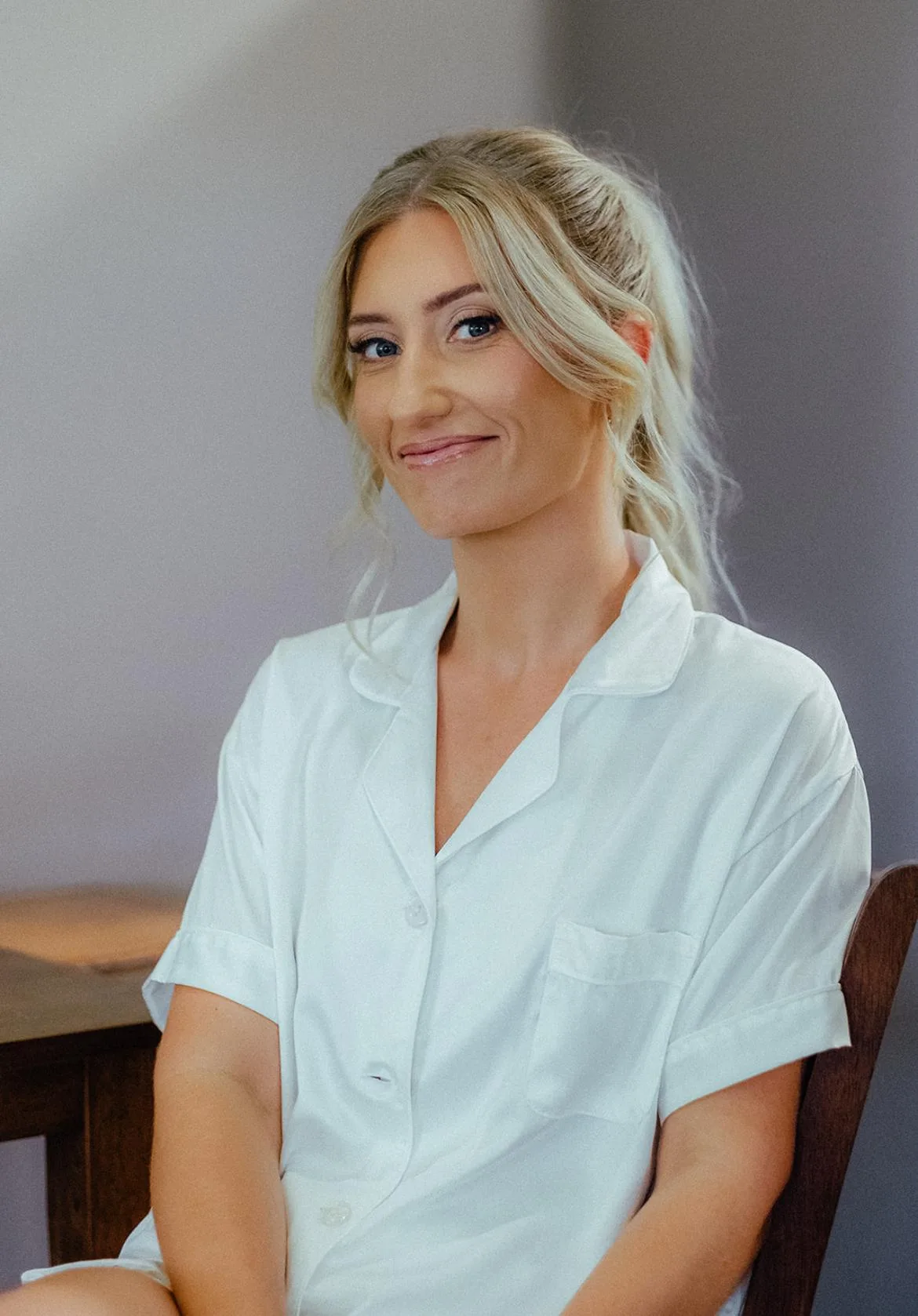 Soft glam bridal makeup result, natural light